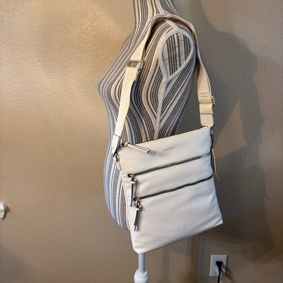 NWT Loume Crossbody Bag Cream Gold-Tone Hardwar Pebbled Faux Leather Nylon Strap - Picture 5 of 16